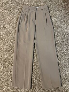 Aritzia Taupe Wide-Leg Pleated Trousers